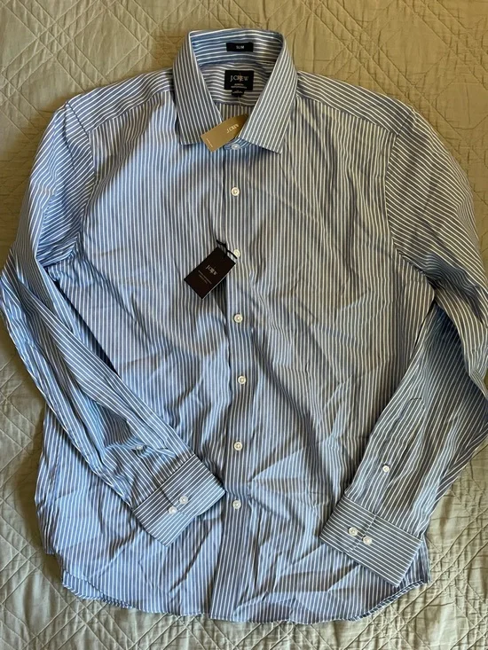 J. CREW Bowery performance stretch Jim stripe blue dress shirt Size L $98 CA351 - Picture 6 of 8